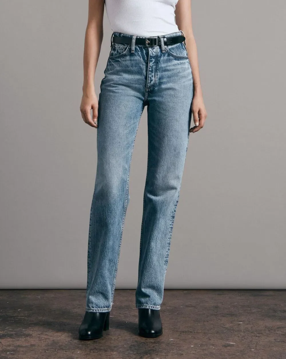 Rag & Bone Alex High Rise Straight Jean US 24 Mid Blue Wash Denim 100% Cotton